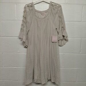 Love Blossom Women XL Gauze Lined Shift Dress Vintage Inspired Cream Lace Sleeve
